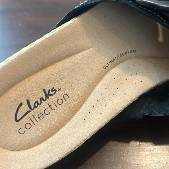Clarks Collection Leather Criss Cross Slide Sandals ‘Reileigh May’ Black Size 12 - Picture 14 of 15